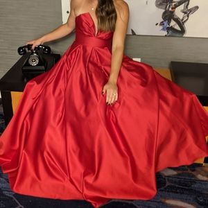 Betsy & Adam Red Strapless Black Tie event dress
